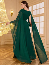 UNITHORSE Chiffon Round Neck Sequined & Beaded Asymmetrical Floral Embroidered Sleeves Elegant Dress
